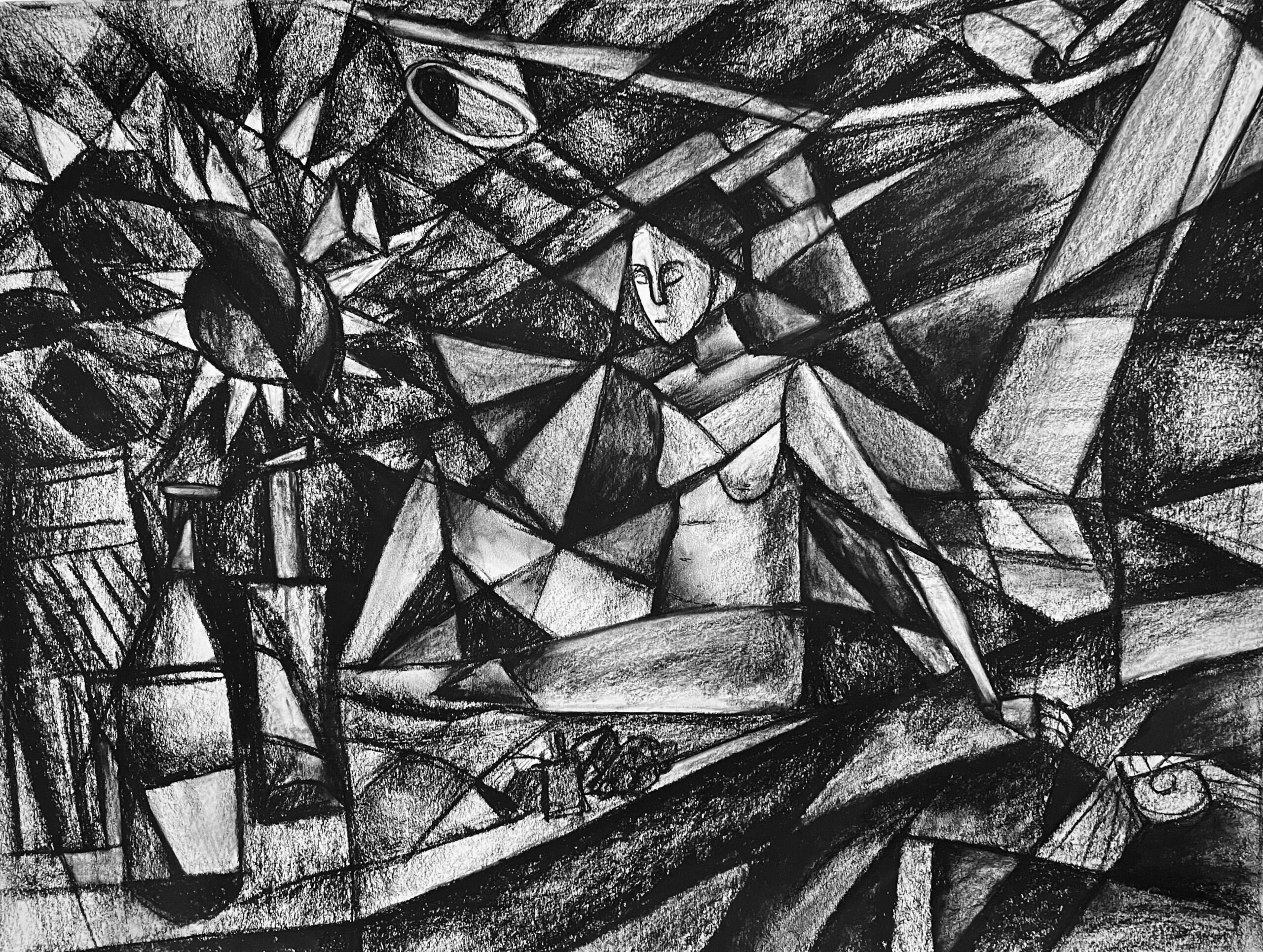 Cubist drawing of a figure
